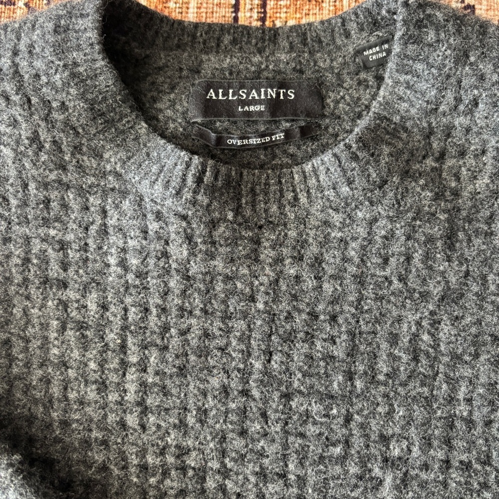 AllSaints Oversized Grey Knit Sweater | Chunky Textured Minimalist | Size L - Picture 7 of 7